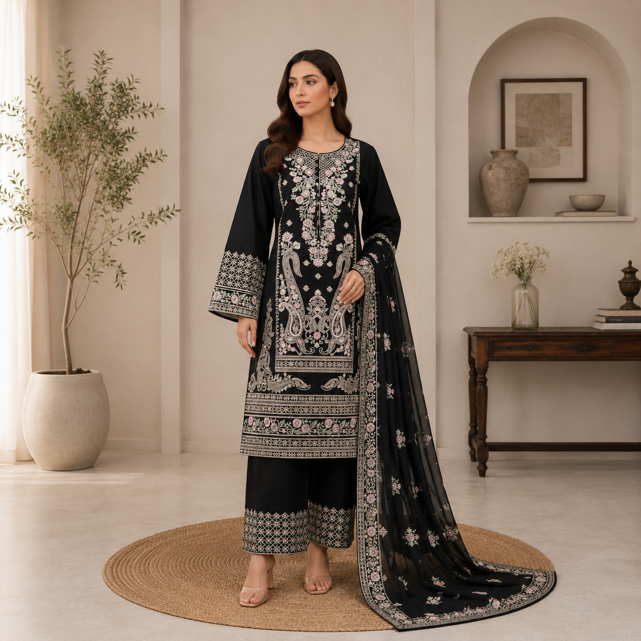 Elara Luxury Pret ’26 | Noiré Swiss Jacquard Unstitched 3Pc Suit
