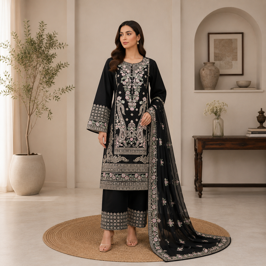 Elara Luxury Pret ’26 | Noiré Swiss Jacquard Unstitched 3Pc Suit