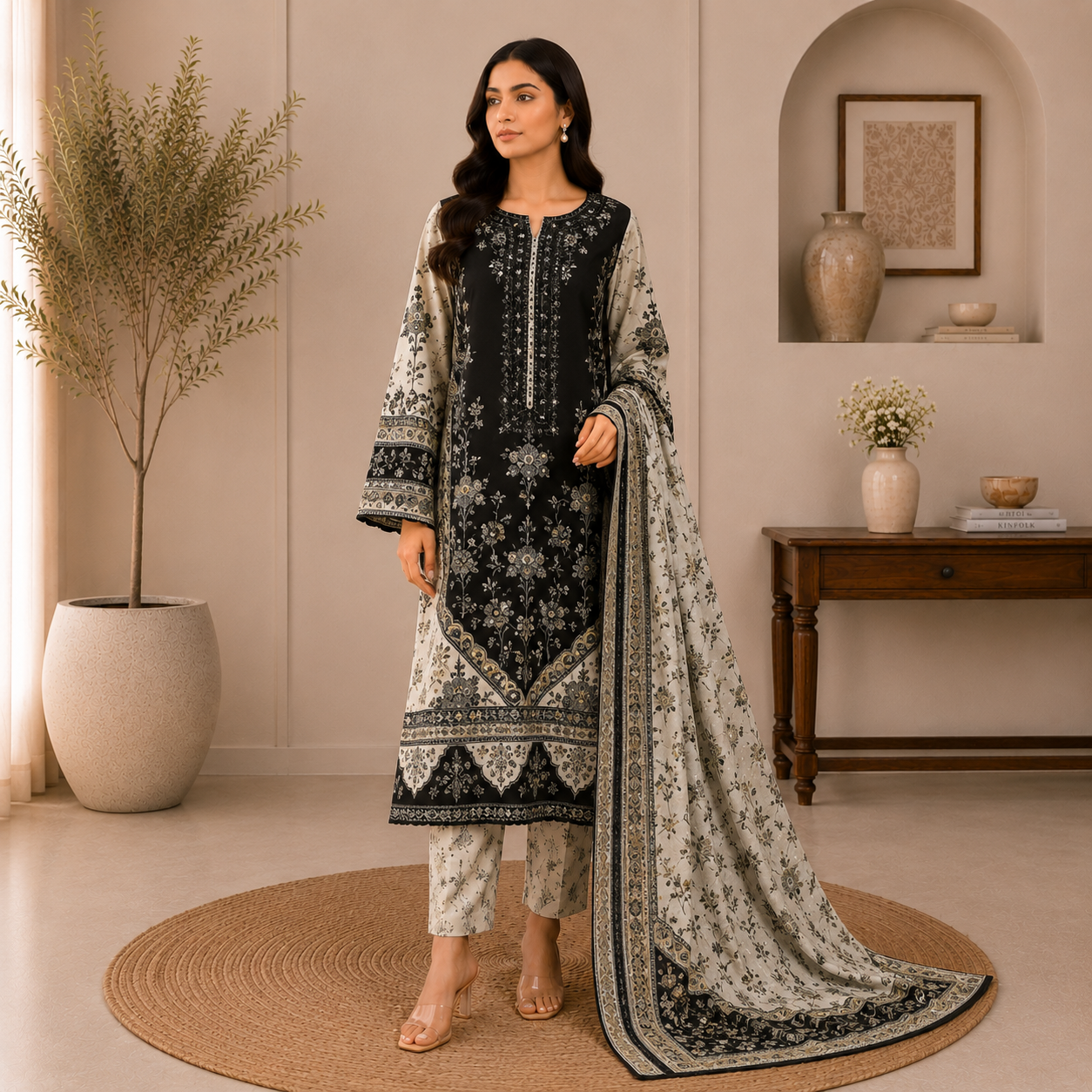 Elara Luxury Pret ’26 | Noirelle Swiss Jacquard Unstitched 3Pc Suit