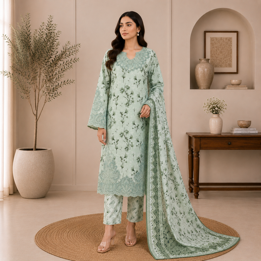 Elara Luxury Pret ’26 | Sageira Swiss Jacquard Unstitched 3Pc Suit