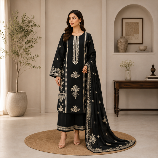 Elara Luxury Pret ’26 | Velmora Swiss Jacquard Unstitched 3Pc Suit